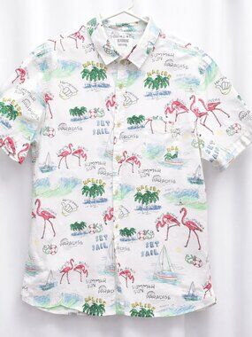Reverse Threads Men’s XL Beach Flamingo Button Up Shirt Malibu Venice California